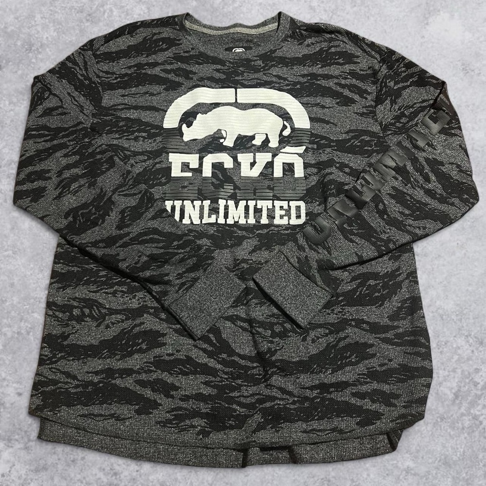 Y2K soft Ecko unlimited black camo Waffleknit sweatshirt men’s XL